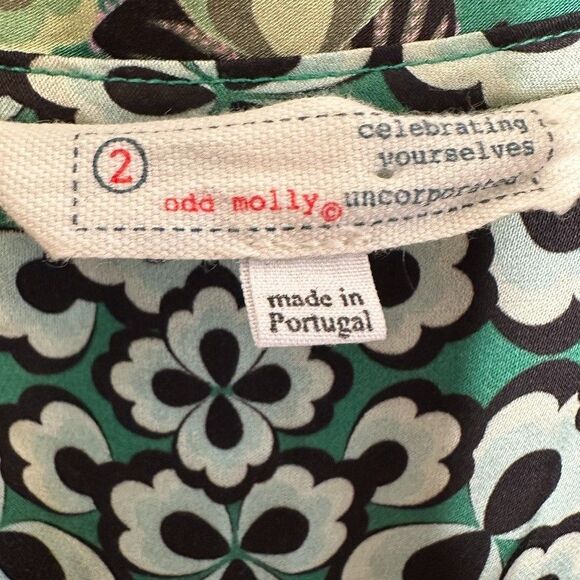 Odd Molly Robe Size 2/M Emerald Green Floral Print Wrap Kimono Boho Romantic - Picture 3 of 9